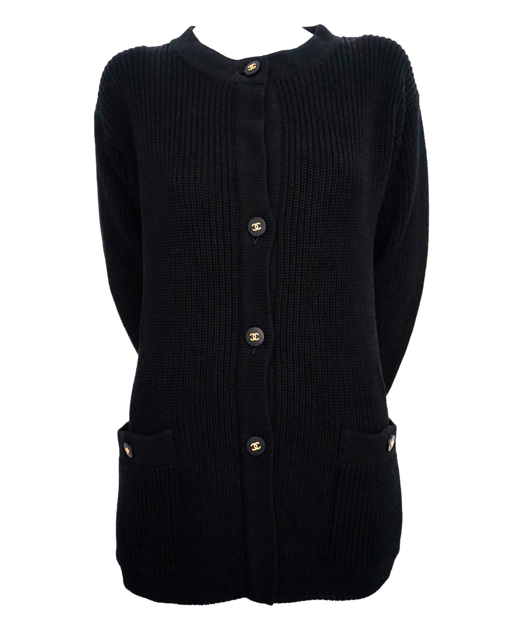 Authentic Chanel Classic Black Wool Blend Cardigan Sweater Jacket Size – Classic  Coco Authentic Vintage Luxury