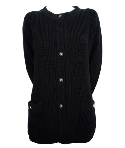 Authentic Chanel Classic Black Wool Blend Cardigan Sweater Jacket Size 36