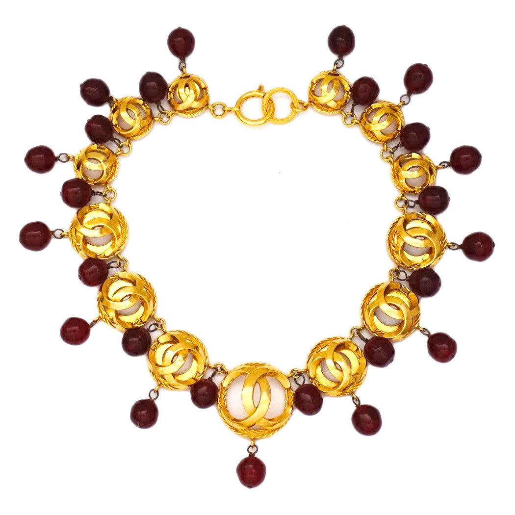 Authentic Chanel Vintage Burgundy Gripoix & Charm Necklace
