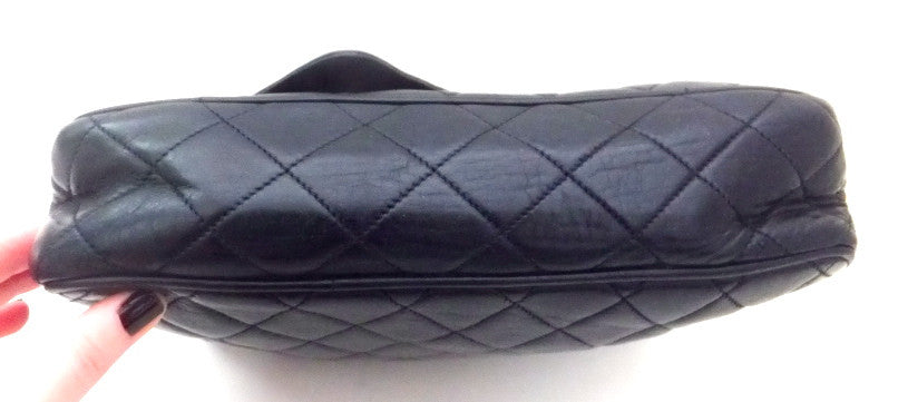 Authentic Chanel Vintage French Navy Quilted Camera Style Handbag