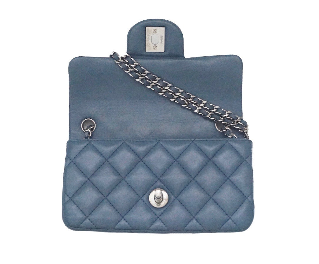 Chanel 21S Electric Blue Lambskin Mini Classic Flap with Champagne Gold  Hardware 