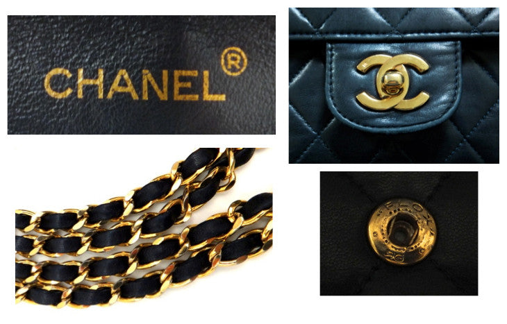 Authentic Chanel Vintage Navy Lambskin Double Flap Jumbo