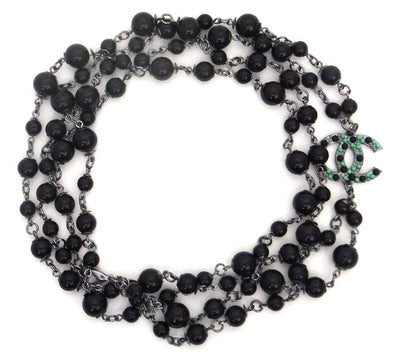Authentic Chanel Black Enamel Reversible Necklace