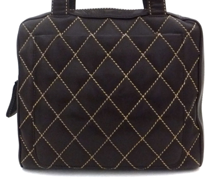 Authentic Chanel Brown Calfskin Wild Stitch Surpique Tote