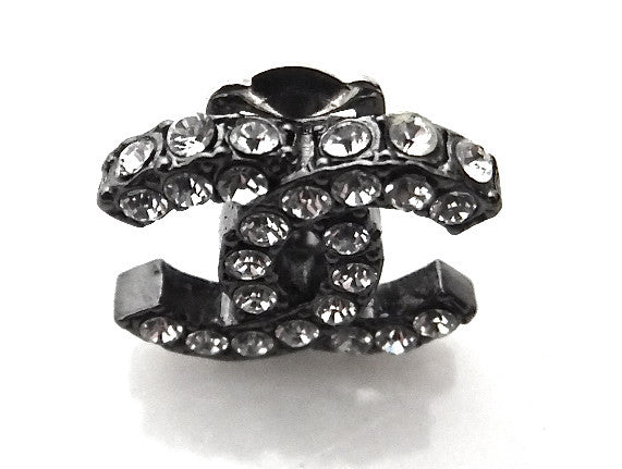 Authentic Chanel Black Gunmetal & Rhinestone Earrings