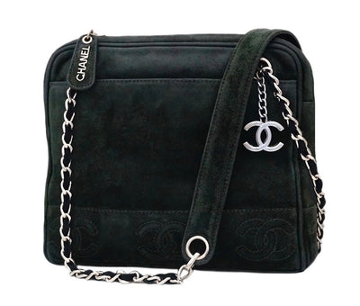 Authentic Chanel Vintage Green Suede Camera Handbag