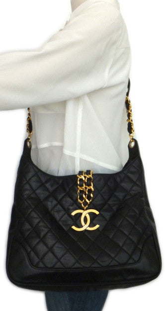 Authentic Chanel Vintage Black Rare Lambskin Tote
