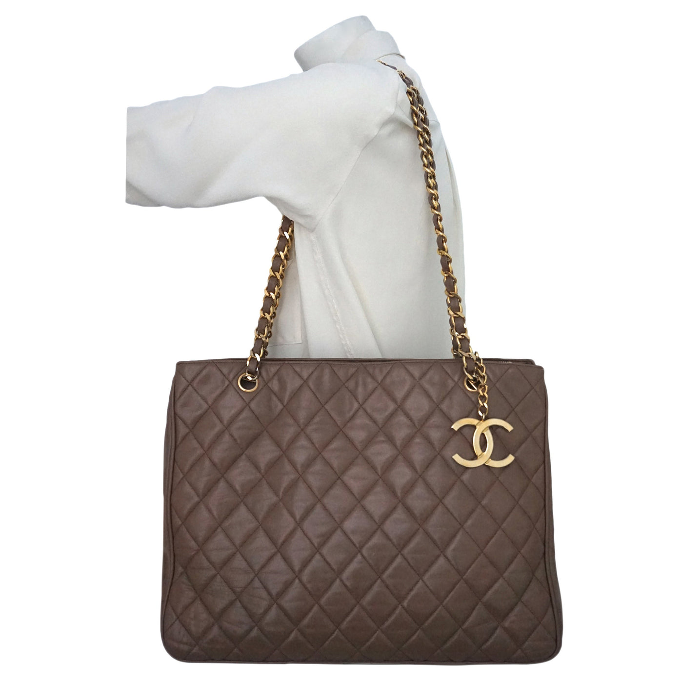 Authentic Chanel Vintage Taupe Quilted Jumbo Tote