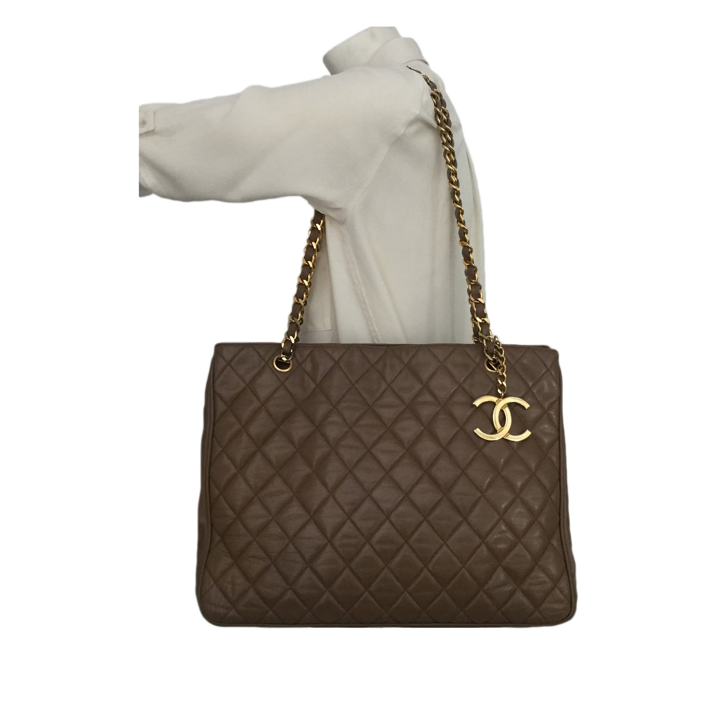 Authentic Chanel Vintage Taupe Quilted Jumbo Tote