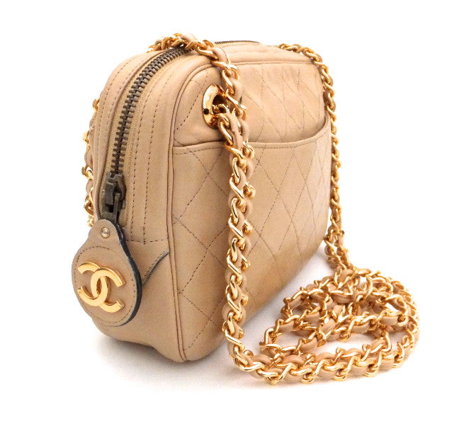 Authentic Chanel Vintage Tan Quilted Camera Style Handbag