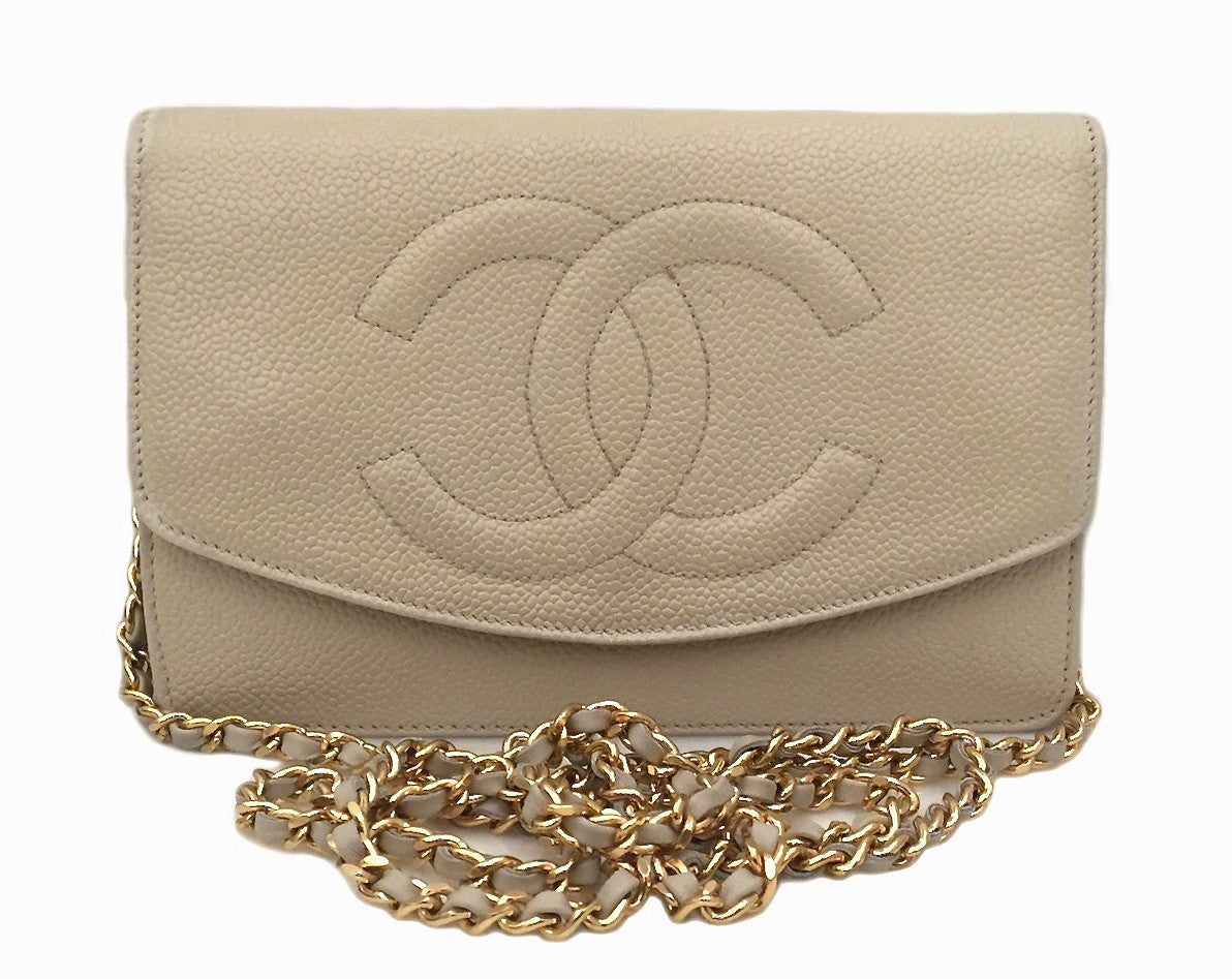 CHANEL Beige Clair Caviar Wallet on Chain with Silver Hardware &  Microchip WOC💕