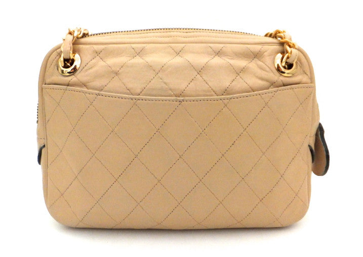 Authentic Chanel Vintage Tan Quilted Camera Style Handbag