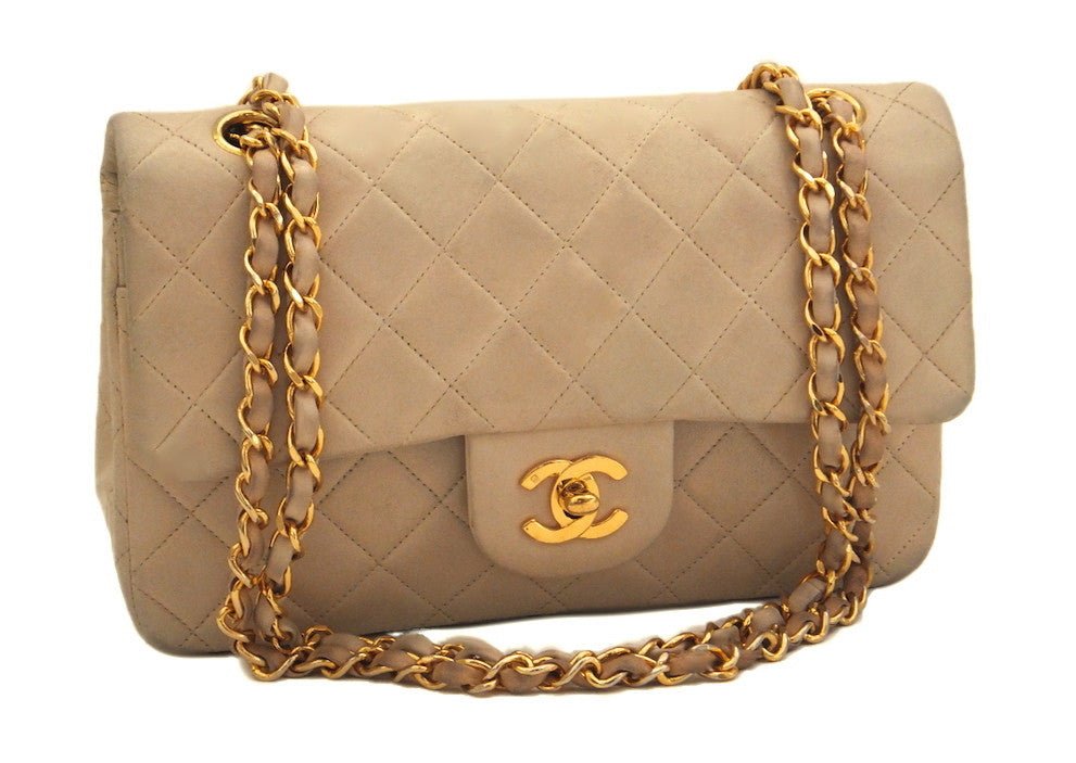 Authentic Chanel Vintage Beige Lambskin 2.55 9” Flapover