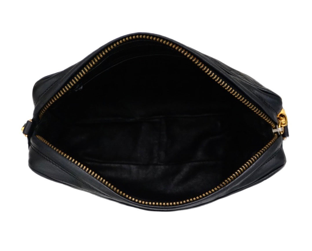 Authentic Chanel Vintage Black Lambskin Camera Style Handbag