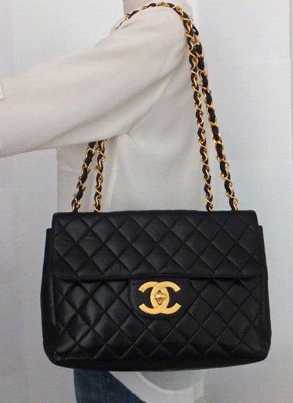 Authentic Chanel Vintage Black Quilted Lambskin Jumbo