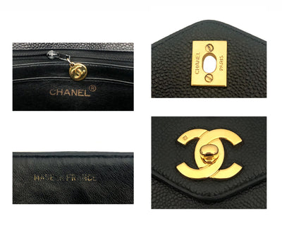 Chanel Vintage Rare Black Caviar Chevron Mini