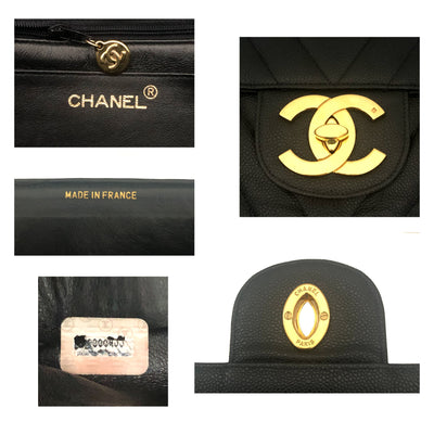 Chanel Vintage Black Caviar Chevron Maxi XL Jumbo