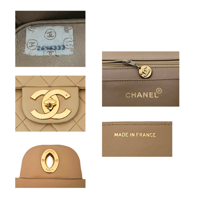 【ヴィンテージ】Rank:S☆Chanel Beige French Riviera Jumbo Chanel 2002 Vintage Beige Caviar Jumbo Classic Flap Bag 24k