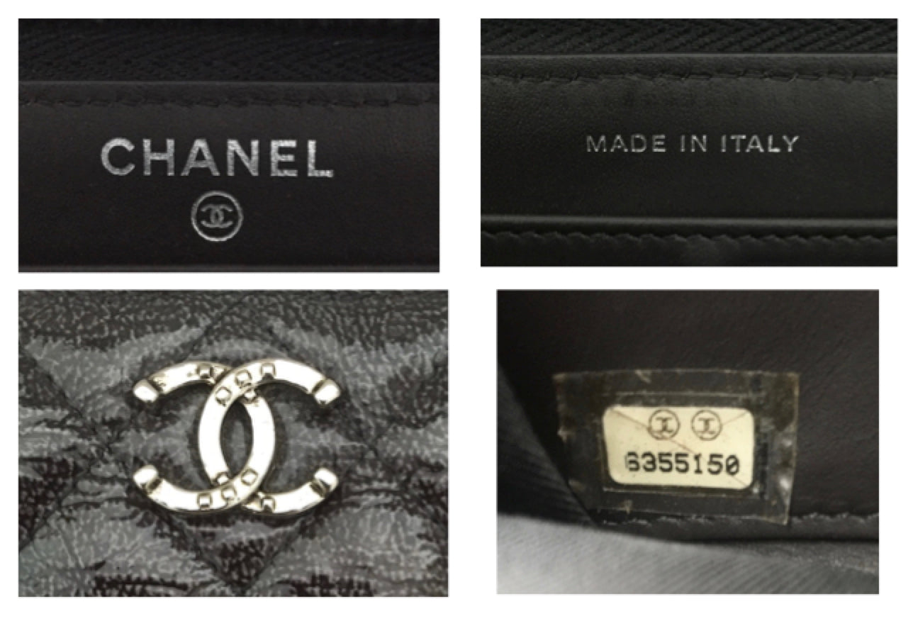 Authentic Chanel Grey Quilted Crinkled Patent Leather Wallet