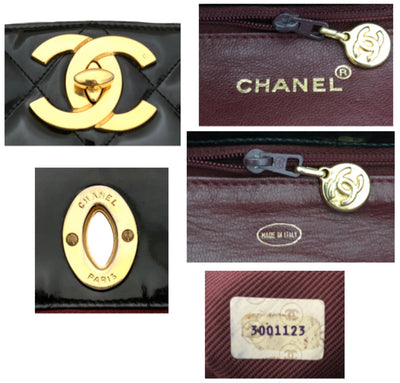 Chanel Vintage Black Patent Rare Jumbo Turnlock Tote