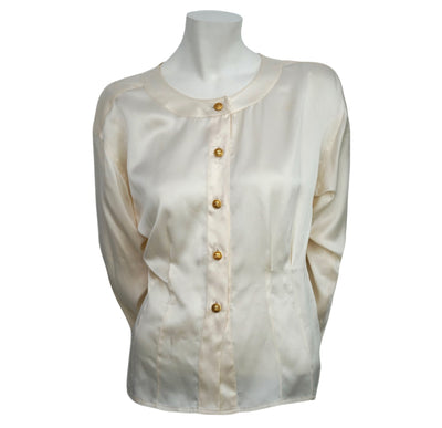 Chanel Vintage Classic White Silk Blouse