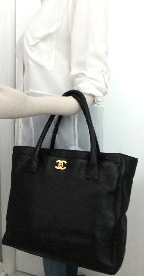 Authentic Chanel Cerf Executive Black Caviar Tall Tote