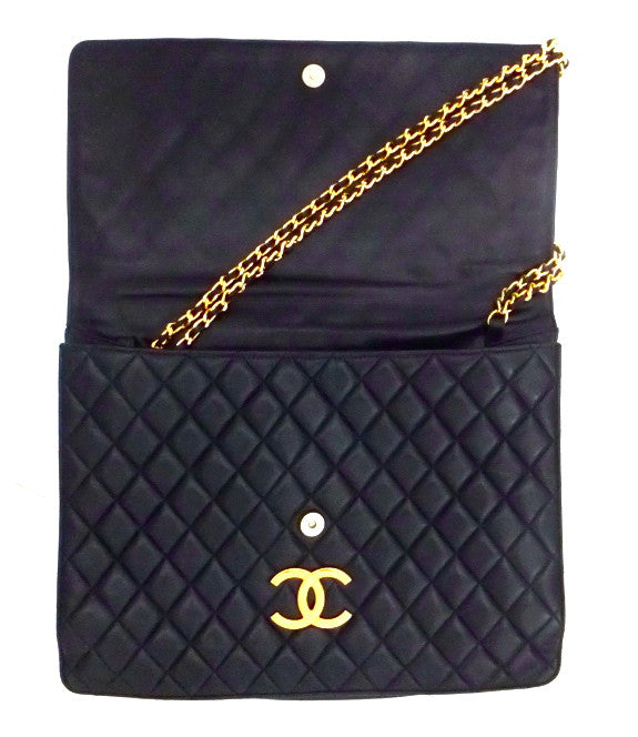 Authentic Chanel Vintage Black Lambskin XLL Maxi Jumbo
