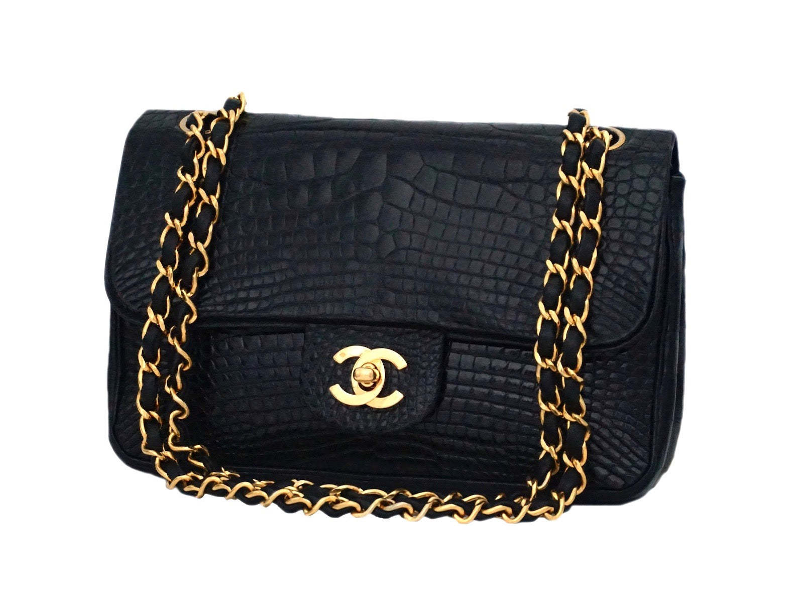 Chanel Black Crocodile Stitch Satin Reissue 2.55 227 Double Flap Bag - Handbag | Pre-owned & Certified | used Second Hand | Unisex