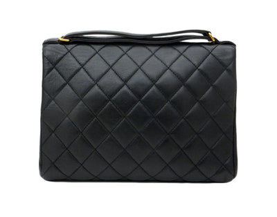 Authentic Chanel Vintage Black Quilted Flapover Handbag