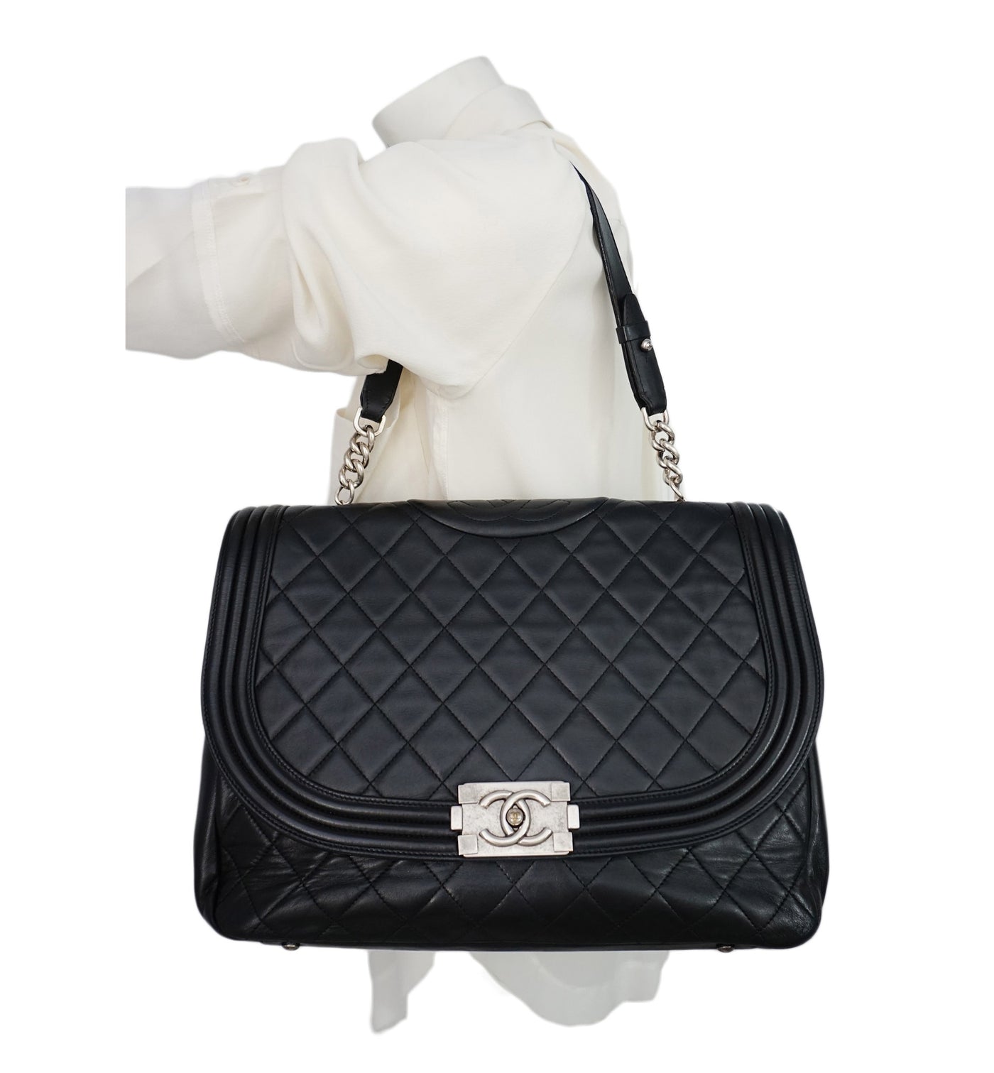 Authentic Chanel Black Lambskin Antik Boy Maxi Jumbo XL – Classic Coco Authentic  Vintage Luxury