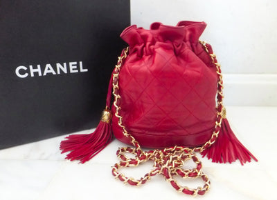 Authentic Chanel Vintage Red Quilted Drawstring