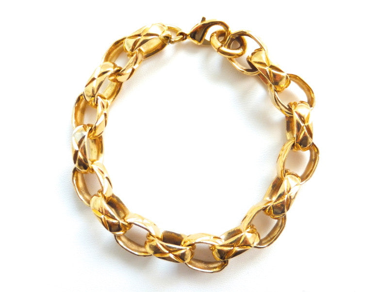 Authentic Chanel Vintage Gold Etched Bracelet