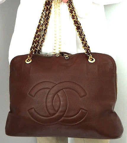 Authentic Chanel Vintage Whiskey Brown Caviar Large Shopper Tote
