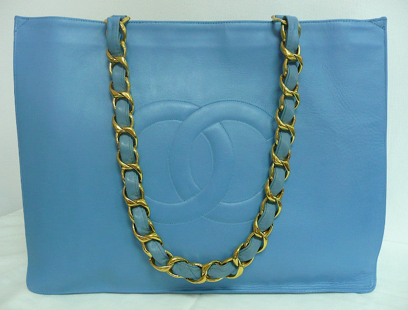 Authentic Chanel Vintage Blue Jumbo Maxi Tote