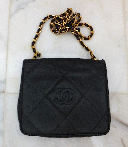 Authentic Chanel Black Vintage Lambskin Flapover