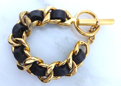 Authentic Chanel Black Thick Chain Bracelet