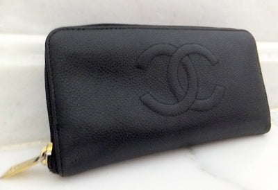Authentic Chanel Black Caviar Zippe Wallet