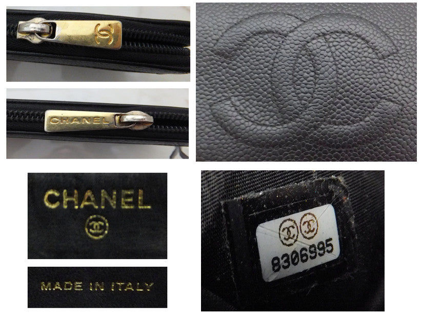 Authentic Chanel Black Caviar Zippe Wallet