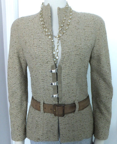 Authentic Chanel Tan Boucle Jacket w Suede Detail