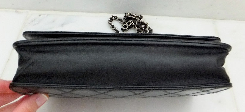 Authentic Chanel Blk Quilted Wallet On Chain (WOC) Handbag