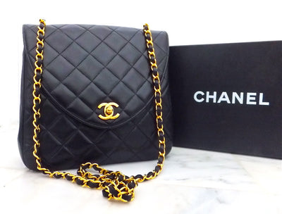 Authentic Chanel Vintage Black Lambskin Flapover