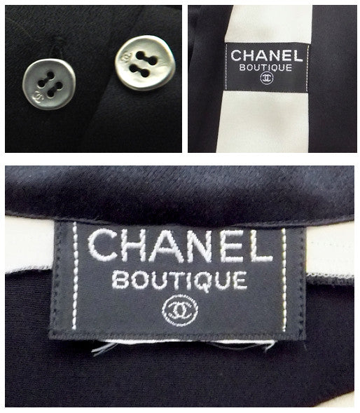 Authentic Chanel Black & White Silk Blouse