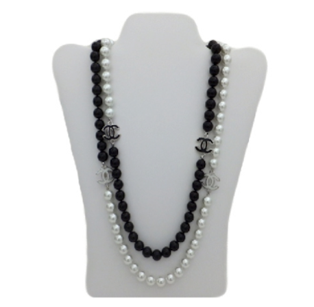CHANEL, Jewelry, Chanel Black White Crystal Enamel Cc Necklace