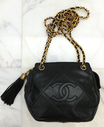 Authentic Chanel Black Vintage Lambskin Octagon Handbag