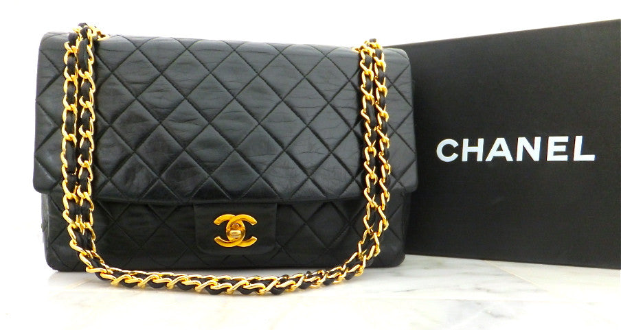 Authentic Chanel Vintage Large Black Quilted Flapover