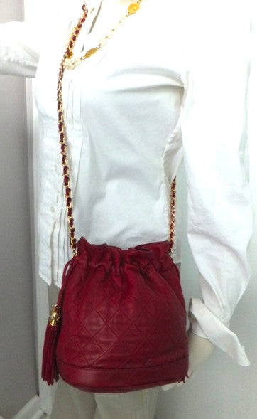 Authentic Chanel Vintage Red Quilted Drawstring