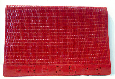 Authentic Fendi XL JUMBO Red Woven Leather Handbag