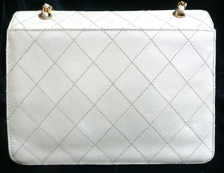 Authentic Chanel Vintage Beige Quilted Caviar 2.55 Flapover