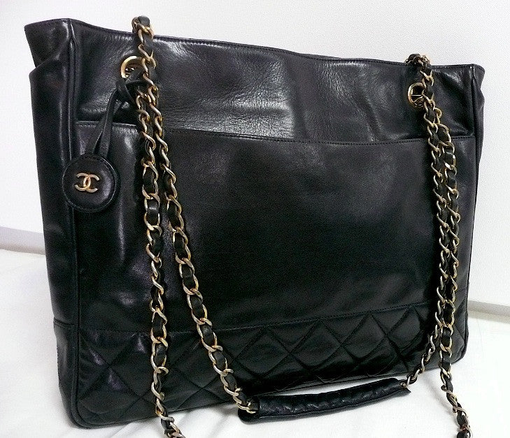 Authentic Chanel Vintage Large Quilted Black Classic Tote