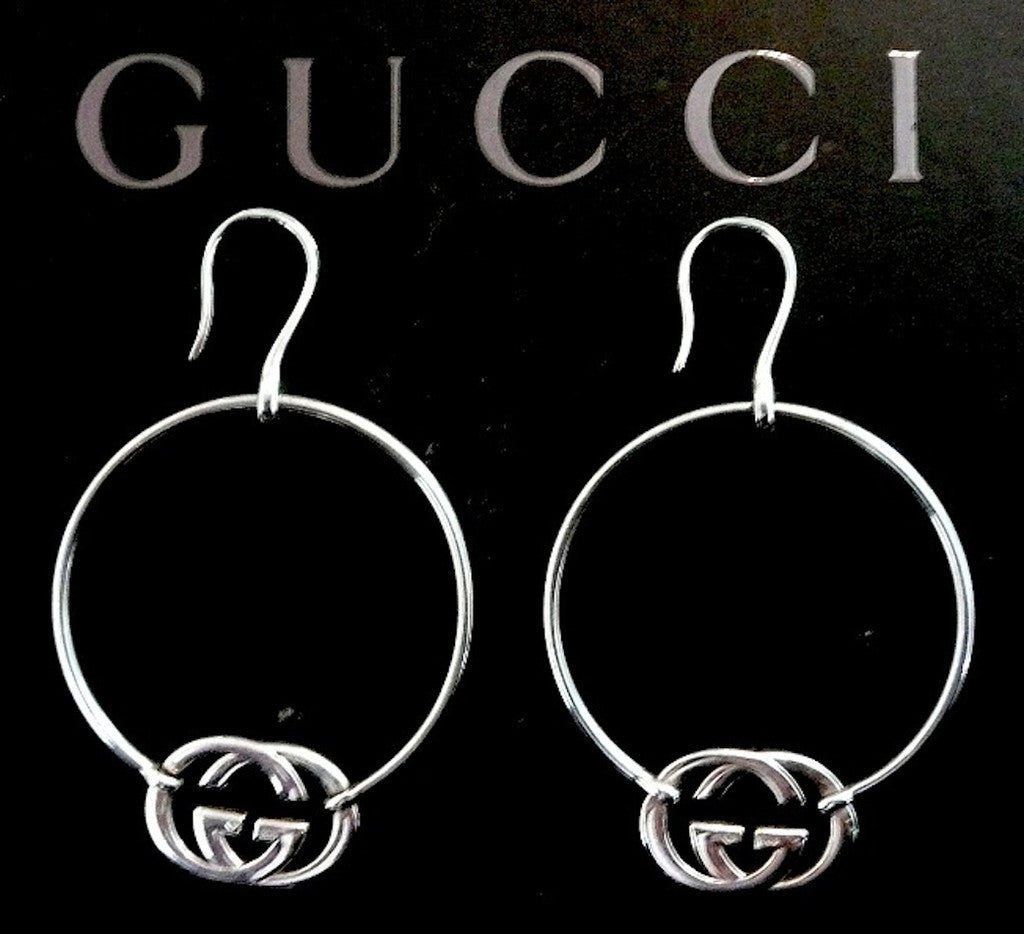 アクセサリー *GUCCI*/ logo foop earring /Ag925/No1542 Authentic Gucci Sterling Silver Logo Hoop Earrings – Classic Coco